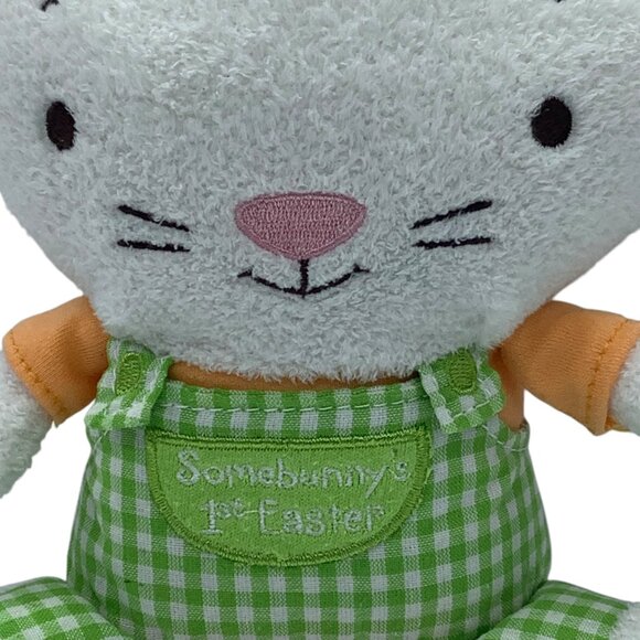 Somebunnys 1st Easter Plush Bunny Hallmark White Green Checkered Outfit 9” - Picture 6 of 7